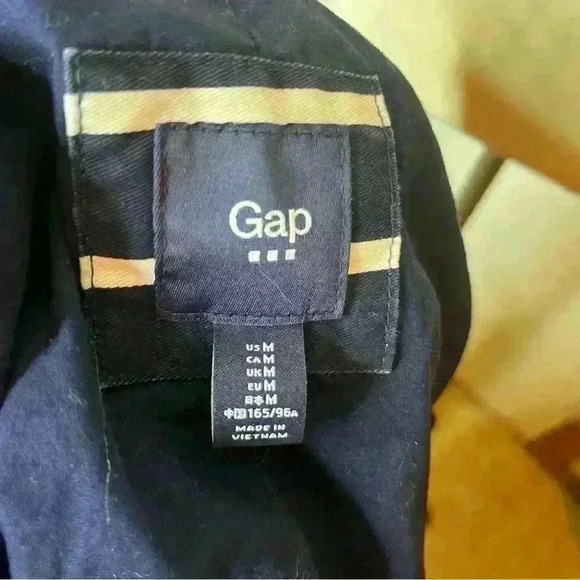 Gap Long Jacket Button Up Coat Women Medium Blue White Stripe Cotton Preppy - Picture 11 of 11